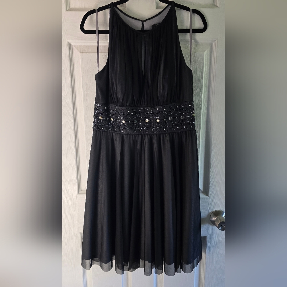 Black Embellished Pleated Mini Dress